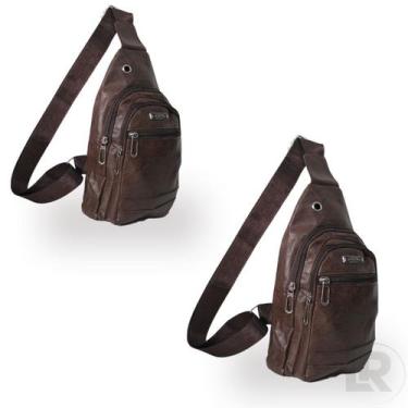Imagem de Kit 2 Shoulder Bag Transversal Marrom Escuro Pochete Masculina - Lelli