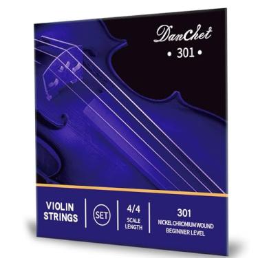 Imagem de Danchet Cordas de violino 4/4 conjunto completo para iniciantes, extremidade esférica, ferida de níquel cromo 301.