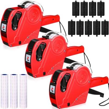 Imagem de Dunzoom Pacote com 3 8 dígitos, kit de arma de preço de arma de preço com 12.000 etiquetas e 9 rolos de tinta para pistola de etiquetagem para varejista, supermercado, mercearia, alimentos (vermelho)