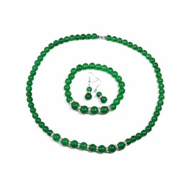 Imagem de COLORFUL BLING Elegante colar de imitação de pérola sintética colar e pulseira vermelho verde conjunto de bijuterias para mulheres, Pérola sintética, cobre