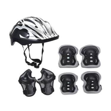 Imagem de rockible Capacete de bicicleta infantil com cotoveleiras, capacete leve de bicicleta com protetores de pulso para patins em linha, esportes ao ar livre, Preto Prateado