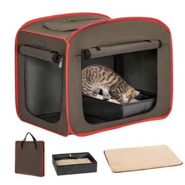 Imagem de Petsfit Caixa portátil para gatos com caixa de areia e almofada macia, canil dobrável para gatos com bolsa de transporte para viagens