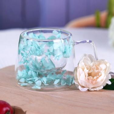 Imagem de Richaa Flores secas de vidro isolado parede dupla caneca de café com alça 190 g copo café caneca de chá de vidro borossilicato presentes originais