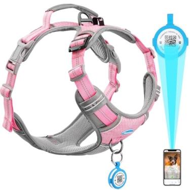 Imagem de ThinkPet Peitoral antipuxão para cães pequenos, médios e grandes com suporte para airtags, arnês refletivo para cães com código QR para identificação inteligente, suporte para airtags, clipe