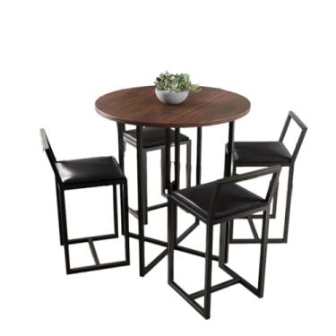 Imagem de Conjunto Mesa Redonda Imbuia 4 Cadeiras Pequena Estofado Industrial Black (PRETO)