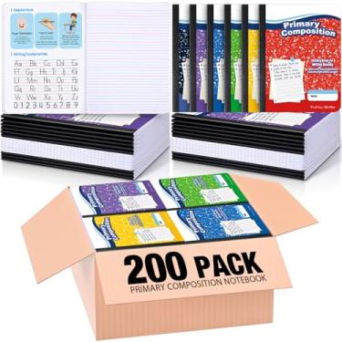 Imagem de Watersay Pacote com 200 cadernos de composição pautados primários, caderno de redação de livros de composição primária de grau K-2 com 50 folhas, 19 cm x 24 cm, caderno de redação de livros de