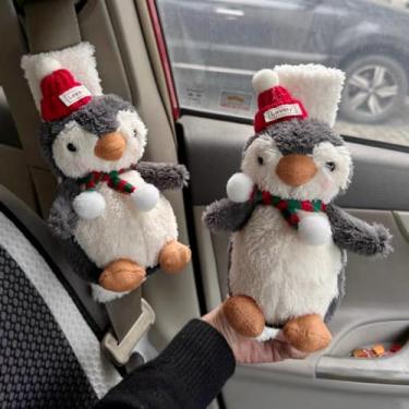 Imagem de Zigihos Capa de cinto de segurança de 2 peças, capas de cinto de segurança fofas Kawaii animal pinguim para crianças e adultos, capa de cinto de segurança macia macia de pelúcia de inverno, almofada