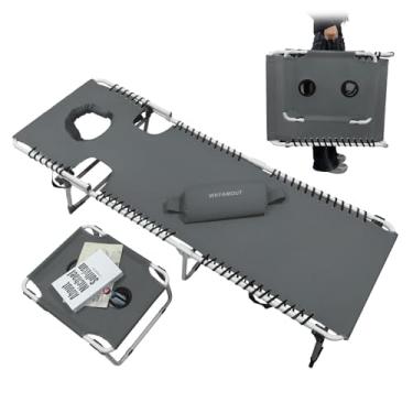 Imagem de WKFAMOUT Cadeira de bronzeamento solar com orifício para o rosto, cadeira dobrável de 5 posições ao ar livre com mesa de praia portátil para banhos de sol à beira da piscina, acampamento, gramado,