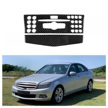 Imagem de IKUESM Compatível com Benz W204 2007-2013 Classe C Controle Central CD Painel de botões de rádio do carro Capa decorativa Acessórios adesivos de fibra de carbono(BLACK B)