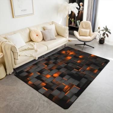 Imagem de Feelyou Tapetes laranja e preto para sala de estar quarto 3x5 crianças leve geométrico conjunto de tapetes decorativos geométricos para decoração de quarto meninos moderno tapete de chão interno