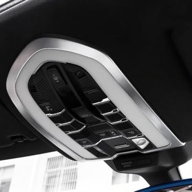 Imagem de MaKeHoblion Capa de faixa de iluminação de leitura frontal de carro capa de painel de lâmpada de leitura para Porsche Macan 2014-2024 acessórios interiores acabamento de decoração (prata)