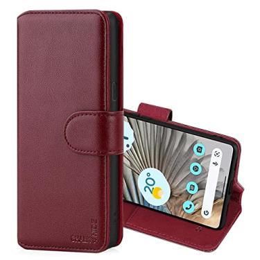 Imagem de CHALK & HIDE - Capa flip carteira de couro real para Google Pixel 7 Pro, design de couro real com compartimento para cartão, fecho magnético e suporte embutido - Borgonha