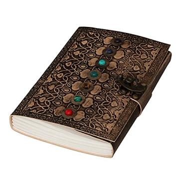 Imagem de Caderno de livro de sombras em couro, caderno sobrenatural com pedras de chacra e cristais de cura da AzureGreen