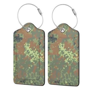 Imagem de Etiqueta de bagagem alemã Bundeswehr Flecktarn camuflagem fofa exclusiva couro mala identificadores com nome de privacidade etiquetas de endereço e laço de aço durável para mulheres homens viagens