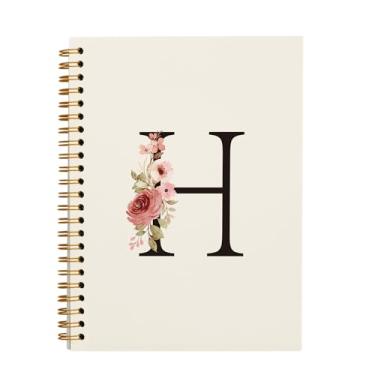 Imagem de OXW Caderno personalizado com letra inicial H, caderno personalizado fofo para meninas da escola, presentes com monograma para mulheres, material escolar para meninas, presentes personalizados