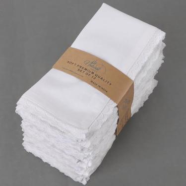 Imagem de Natural Craft Conjunto de 12 guardanapos de tecido de linho de algodão com 12 unidades de pano de guardanapo rústico vintage de qualidade premium com renda elegante para uso diário, pré-encolhido e