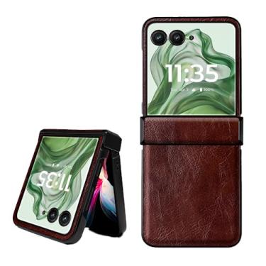Imagem de shingtomua Para Motorola Razr Plus 2024 [Não serve para Razr 2024] Couro PU Capa Rígida de PC Capa à Prova de Choque Capa de Proteção de Dobradiça para Motorola Razr 50 Ultra/Razr+ 2024 (Café)
