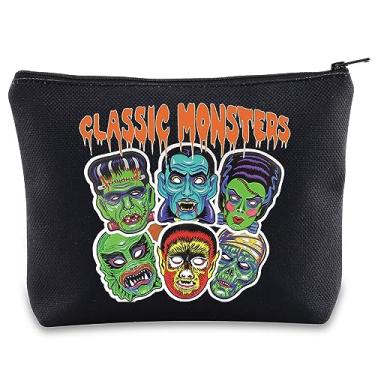 Imagem de BWWKTOP Bolsa de maquiagem clássica para cosméticos de monstros inspirados em filmes de terror para mamãe noiva lobo, bolsa com zíper, Monstros clássicos, Bolsa