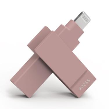 Imagem de PioData Apple MFi Certified Morandi Pink iXflash 512 GB Flash Drive de backup 2 em 1 USB para iPhone, iPad e computador, USB tipo A e Lightning, pen drive de armazenamento USB para iPhone