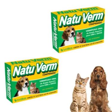 Imagem de Kit 2 Natu Verm 4 Comprimidos Vermífugo Para Cães e Gatos Oral Vetbras