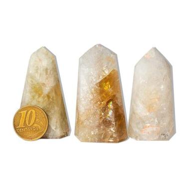 Imagem de 03 Pontas Citrino Pedra Natural Bombardeado 50g 20 a 40mm - Cristaisde