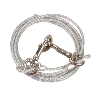 Imagem de Cabo de amarração para cães 3/5/10 m para quintal, coleira de arame de aço para cães, com clipes superiores duráveis, correntes para cães ao ar livre, guia de cachorro grande (branco, 3 m)