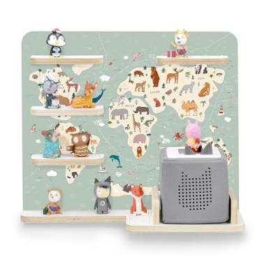 Imagem de stadtecken Prateleira de madeira para caixa de música I adequada para Toniebox e Tonies I armazenamento perfeito no quarto das crianças I para montar ou pendurar (Atlas, média)