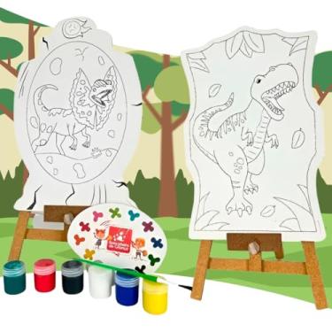 Imagem de Brinquedo Kit de Pintura Infantil com Cavalete e Avental – Diversão Criativa e Segurança para os Pequenos, Tema Colorido para Estimular a Imaginação (Dinossauro)