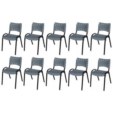 Imagem de Cadeira Iso Base Preto Escola, Escritório Cinza - Kit 10 Un - LAURALAN