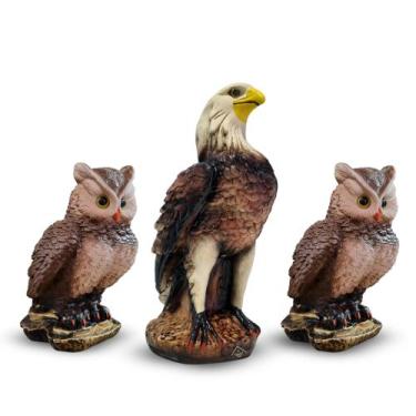 Imagem de Águia Gavião e Coruja Espanta Pombos Maritaca Gesso 36 cm Kit 3 Peças 