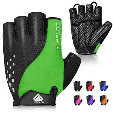 Imagem de HTZPLOO Luvas de bicicleta – Luvas de ciclismo e ciclismo para homens e mulheres, antiderrapantes, absorventes de choque, leves, bom ajuste, meio dedo (verde fruta, grande)