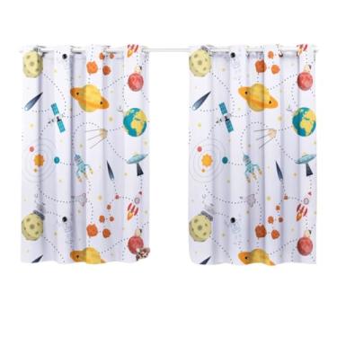 Imagem de Cortina Pequena Quarto Infantil Criança Bebe Menino Menina Jupiter Astronauta Branco Simples Basica