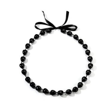 Imagem de COLORFUL BLING Colar com contas de nozes Kukui pretas de formatura com laço grosso Luau Leis para mulheres e homens, acessórios de festa de formatura havaiano, presente, Acrílico, Sem Pedra Preciosa