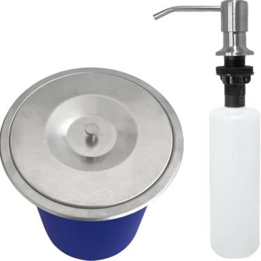 Imagem de Dona D.cor, Lixeira de embutir 5 Litros E Dispenser De Detergente 350ml Kit Pia Cozinha Cesto de Lixo 5l e Porta Detergente Dosador Inox Escovado Luxo