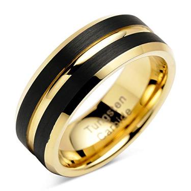 Imagem de 100S JEWELRY Anéis de tungstênio para homens alianças de casamento preto fosco ouro sulcado centro tamanho 8-16, Ouro, platina, tungstênio