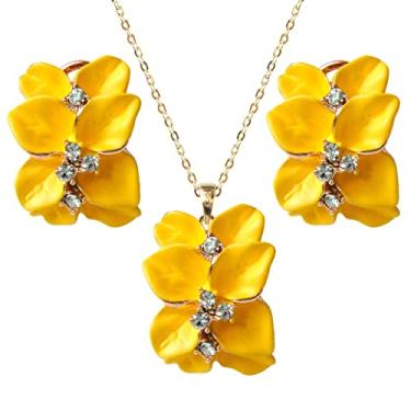 Imagem de Navachi Conjunto de brincos e pingente de colar com pingente de colar e brincos de cristal branco multicoloridos banhados a ouro 18 k, Metal Pedra, Cristal