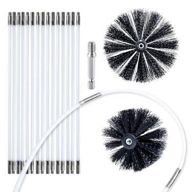 Imagem de HOKLNUSE Kit de limpeza de ventilação de secador, ferramentas de limpeza de chaminé, kit de limpeza de fogão a pelotas, duto de ar, escovas de lareira para limpeza fácil de fiapos com cabeças de