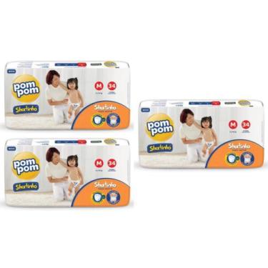 Imagem de KIT 3 Fraldas Infantil Pom Pom Shortinho Todos Os Tamanhos, M - 34 uni