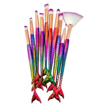 Imagem de Pincel Kit 10 Peças Sereia Corretivo Delineador Sombra Iluminador Maquiagem Mermaid Make Up