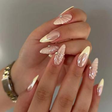 Imagem de Press on Nails Mtruil Ammond Yellow French 24 unidades com 3D