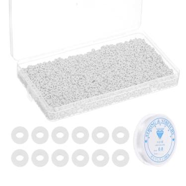 Imagem de PATIKIL Kit de 4000 peças de pulseira de contas de argila, 4 mm, contas espaçadoras de argila de polímero, disco, com cordão elástico para fazer joias de amizade, branco