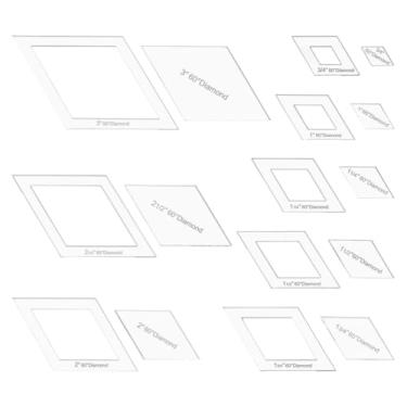 Imagem de BENECREAT 16 tamanhos de modelo de losango, régua de máquina de costura acrílica intrincada, modelo de roteador de placa de pressão transparente para artesanato de corte de retalhos manuais, 6 mm de