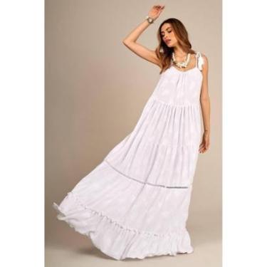 Imagem de Vestido Longo De Alças Com Entremeios E Babados Branco Yacamim C18-Feminino