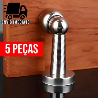 Imagem de Kit 5 Trava Porta Magnético de Aço Inox Slim Cromado  Prendedor com Im