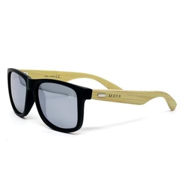 Imagem de Óculos De Sol Quadrado Bambu Premium Maya Classic Original (Prata Espelhado)