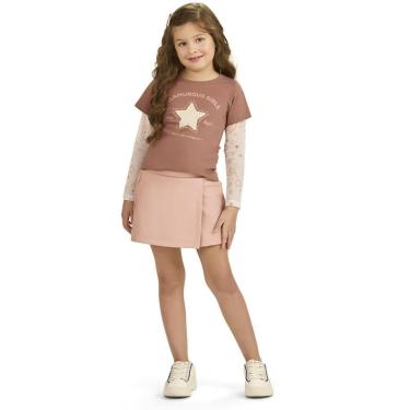Imagem de Conjunto Infantil Inverno Blusa Mangas Longas Tule e Short Saia PU - Angerô-Feminino