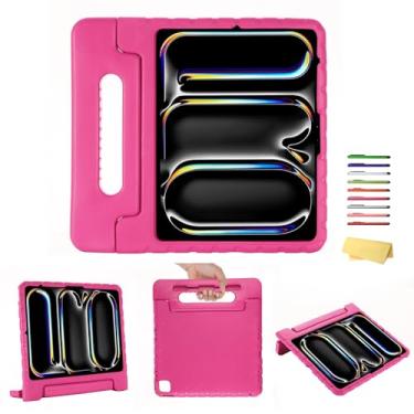 Imagem de UUcovers Capa infantil para iPad Air de 13 polegadas M2 (2024) e iPad Pro de 13 polegadas M4 (2024) com alça giratória de 180°/suporte dobrável/suporte de lápis/suporte à prova de choque, capa