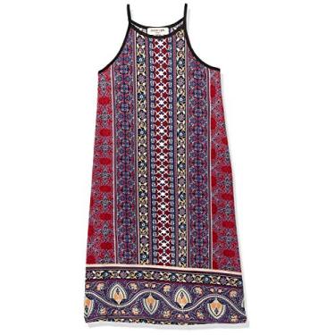 Imagem de Angie Vestido rodado estampado com gola alta para meninas pequenas e grandes, Vermelho, M