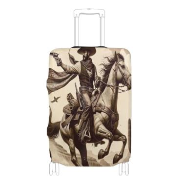 Imagem de Joisal Capa de bagagem de mão Magic Mushrooms Ladybugs serve para malas de 45 a 81 cm para mala de viagem elástica aprovada pela Tsa, Cowboy no deserto do cavalo, L 26-28 in