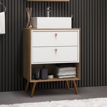 Imagem de Gabinete Para Banheiro Sem Cuba 2 Gavetas Gael Branco/Nogal